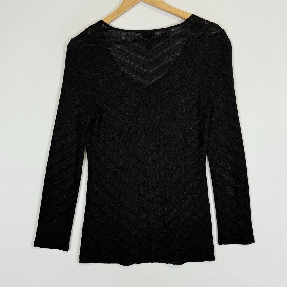 Eileen Fisher Sweater Top Women Medium Black Chevron Metallic Quiet Luxe Office - Picture 4 of 5